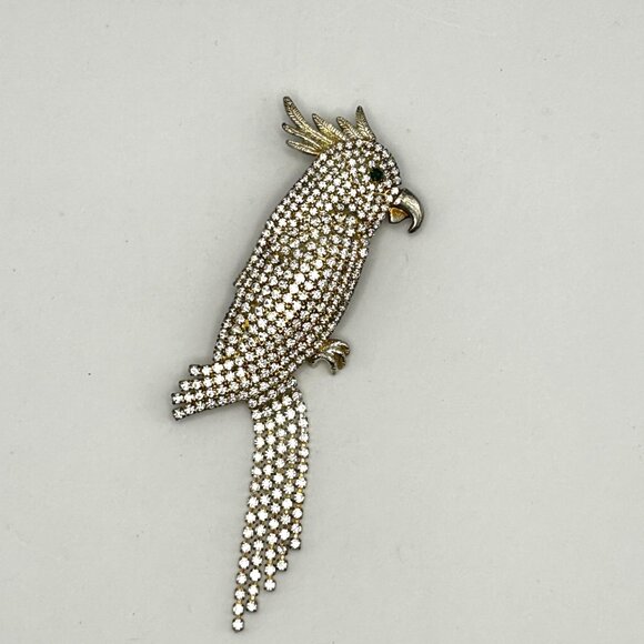 Rhinestone Parrot Cockatoo Brooch Bird Pin Statement Tassel Tail 5in - Picture 4 of 10